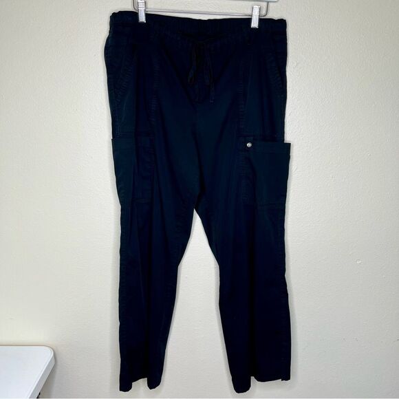 Black Scrub Uniform Cargo Pant Utility Split Hem Elastic Drawstring Women XL - Picture 15 of 15